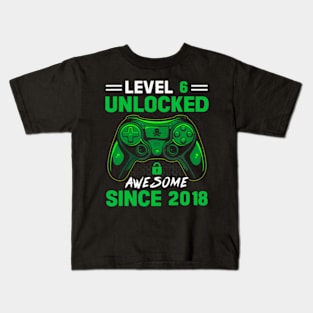 Level 6 Unlocked Awesome Since 2018 6Th Birthday Gaming Kids T-Shirt